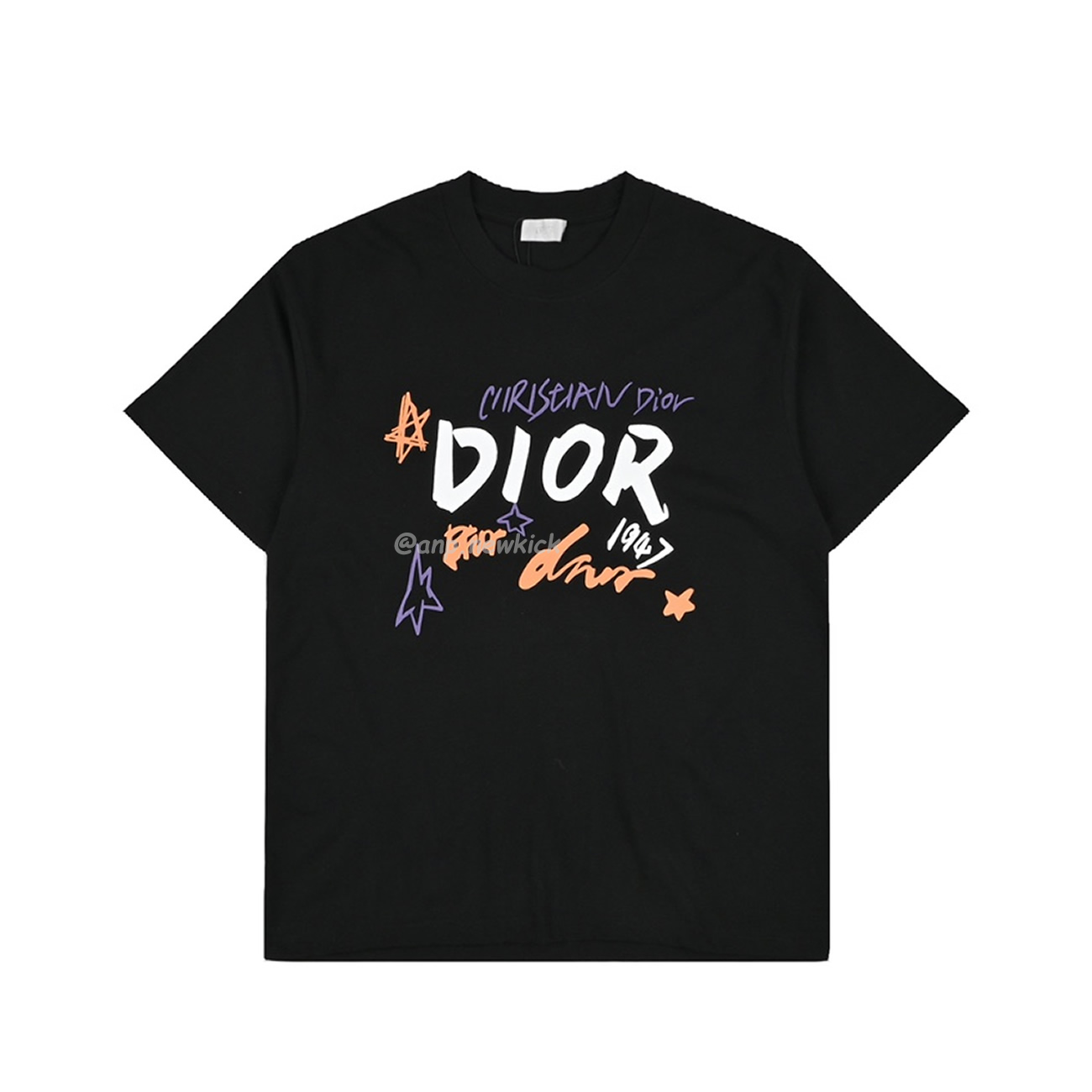 Dior Hand Drawn Sketch Logo Graffiti Short Sleeved T Shirt (10) - newkick.cc